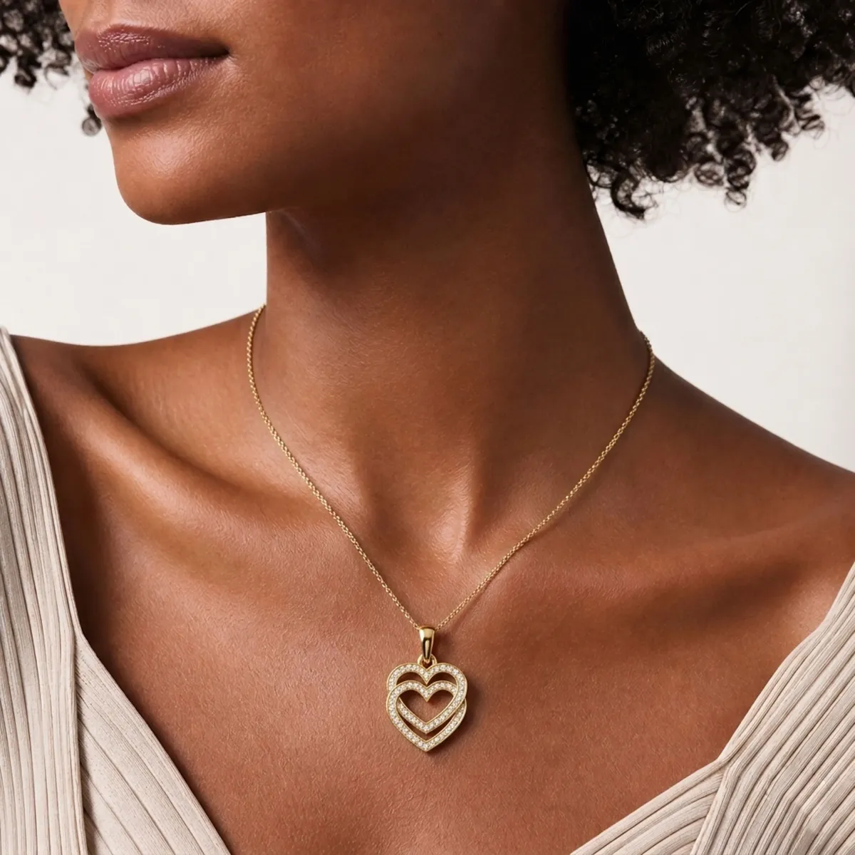 Natural Diamond Double Heart Pendant