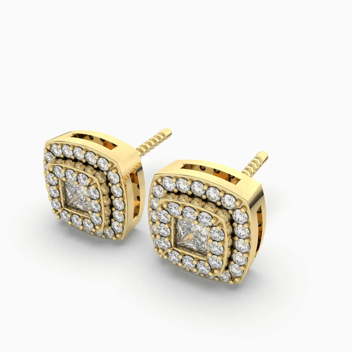 Cushion Natural Diamond Stud Earrings - 0.54 CT Halo Design