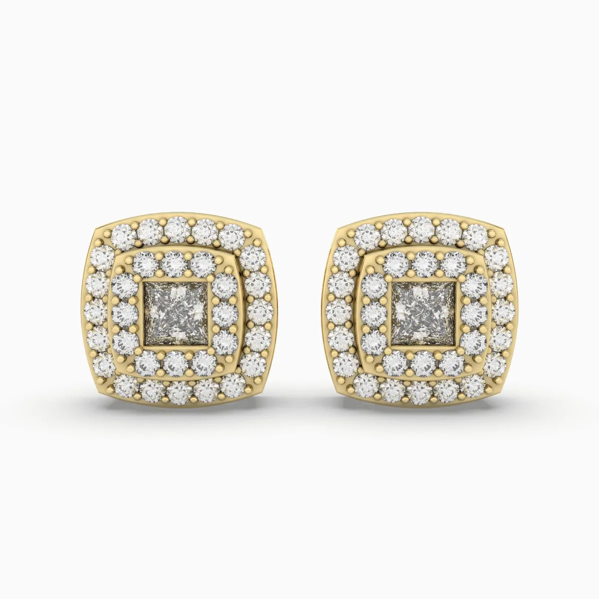 Cushion Natural Diamond Stud Earrings - 0.54 CT Halo Design