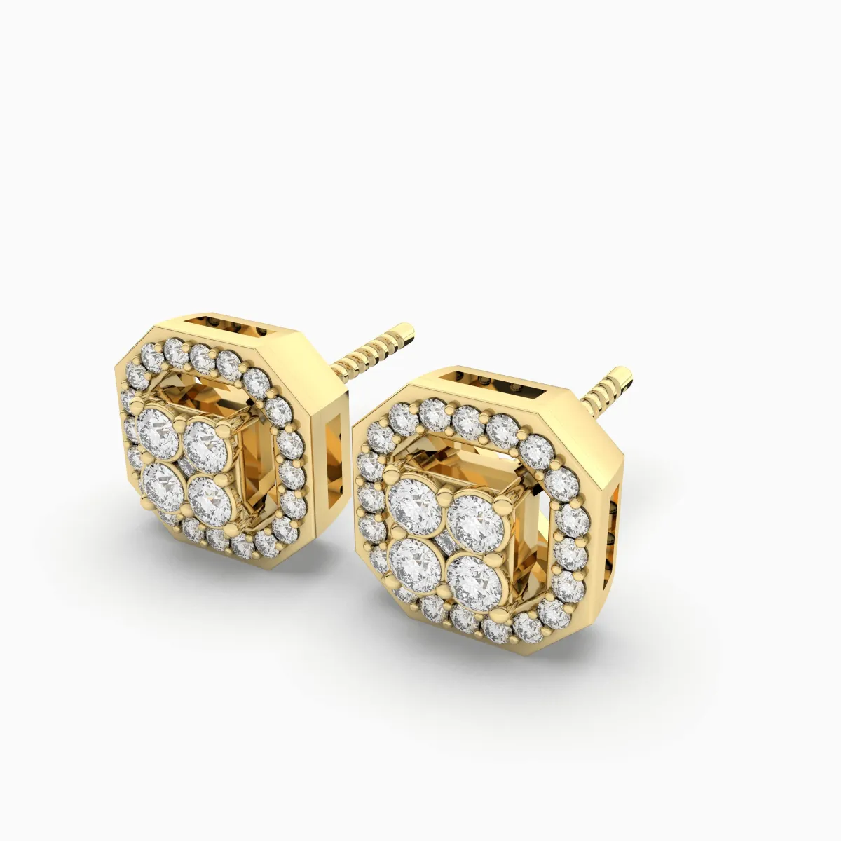 0.19 CT.T.W Gold Cushion Shaped Natural Diamond Stud Earring