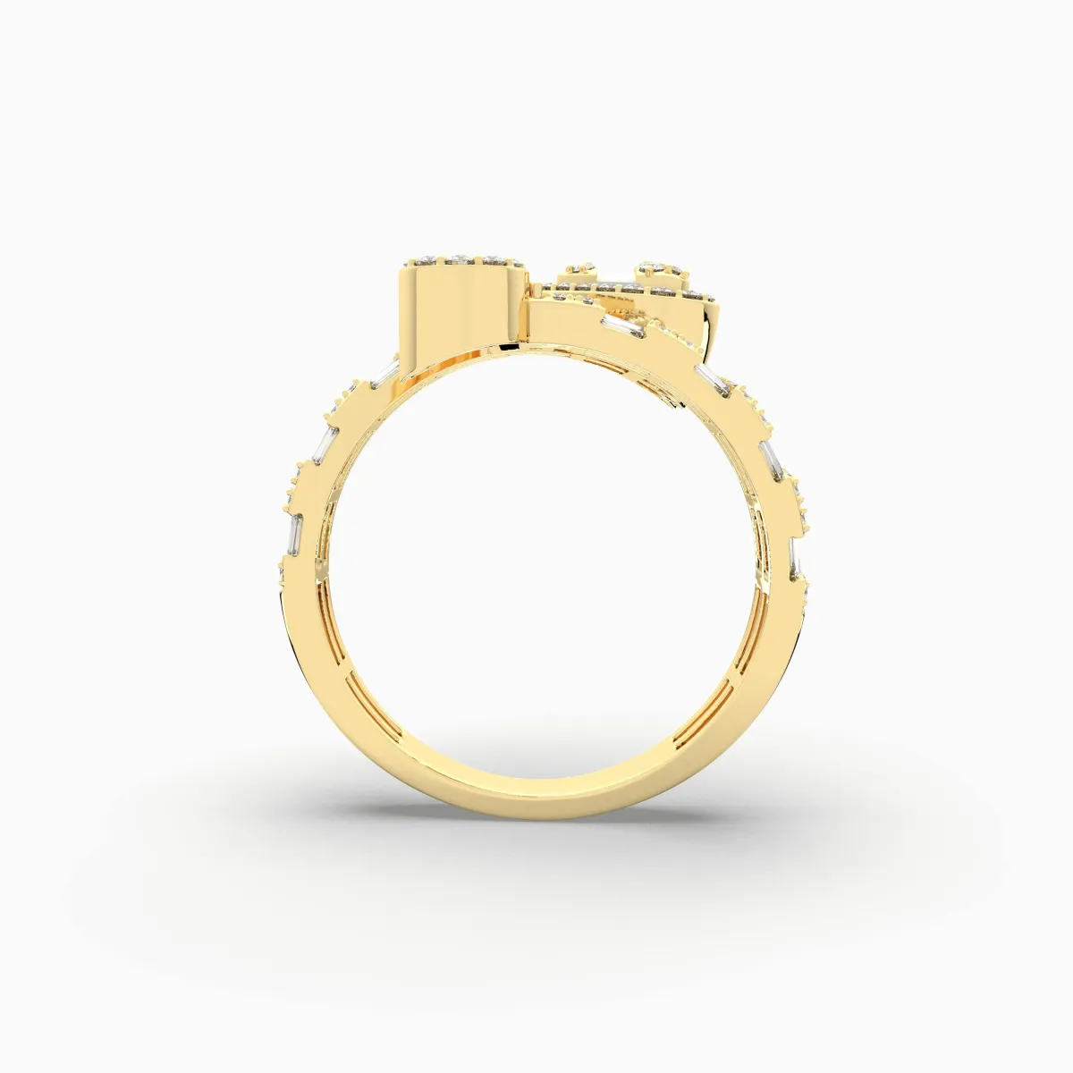 Baguette And Round Natural Diamond Heart Initial J Letter Ring