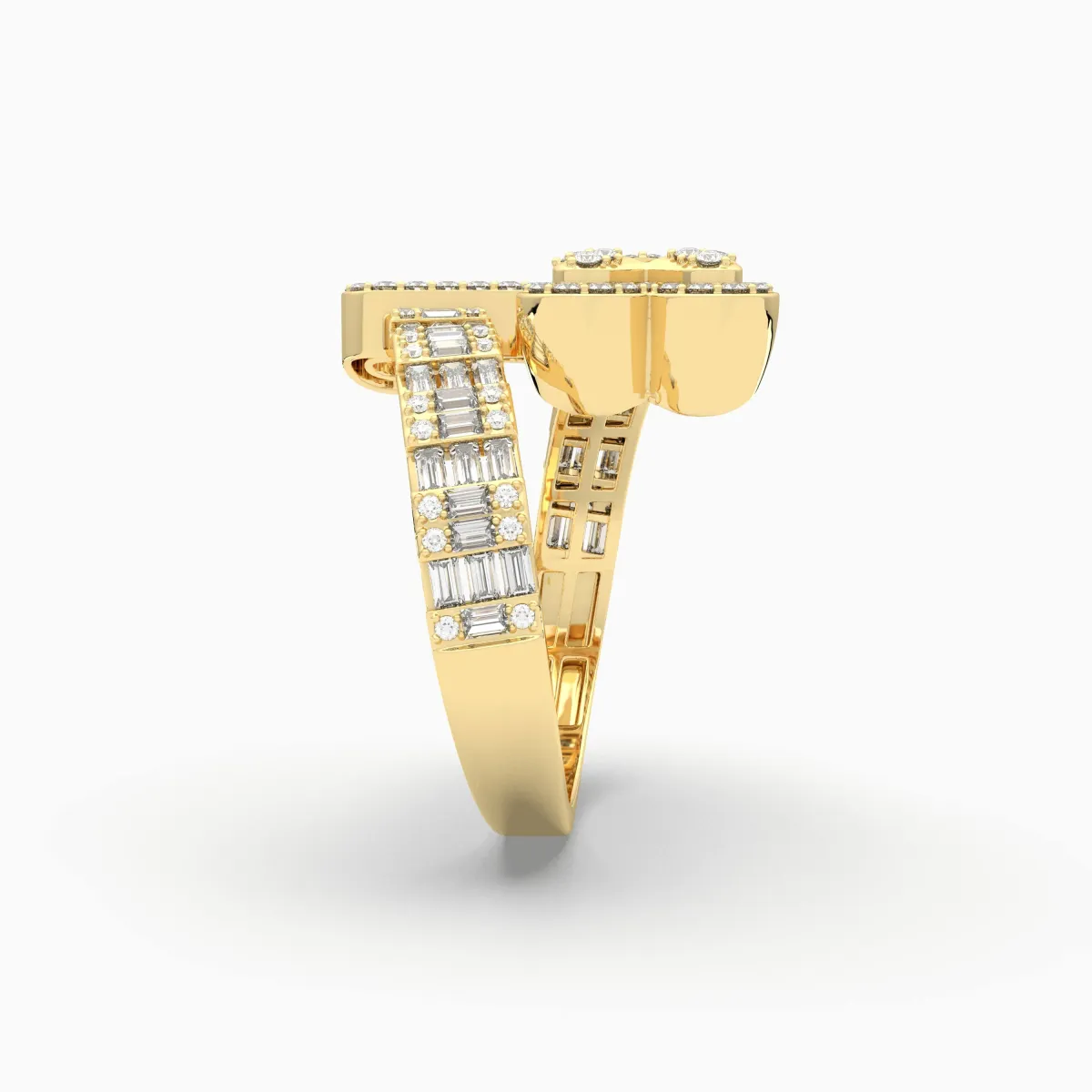 Baguette And Round Natural Diamond Heart Initial J Letter Ring