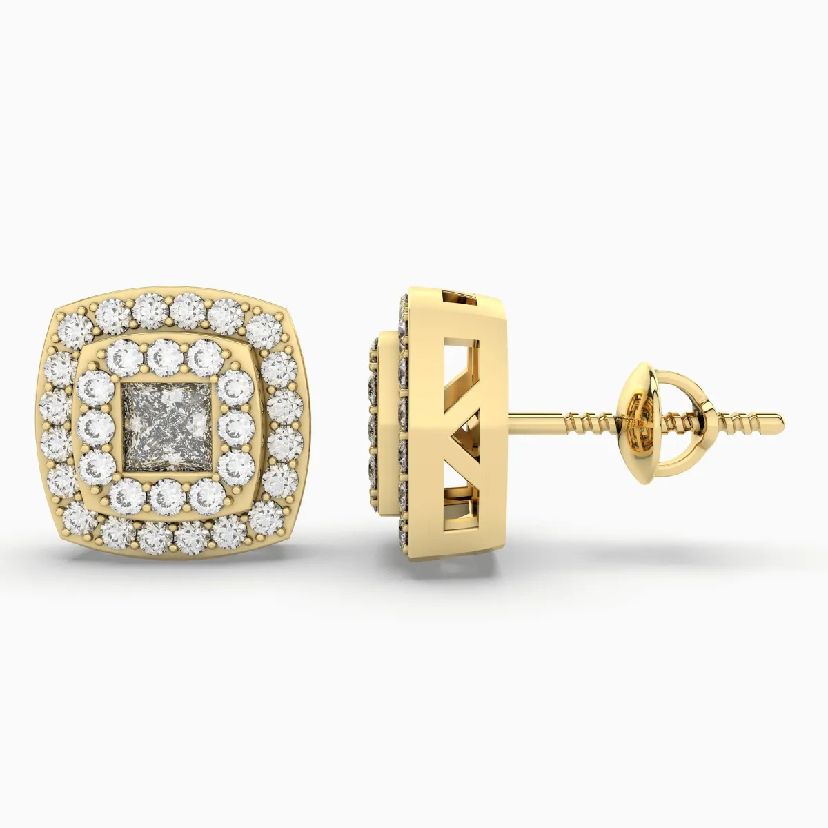 Natural Diamond Cushion Stud Earrings