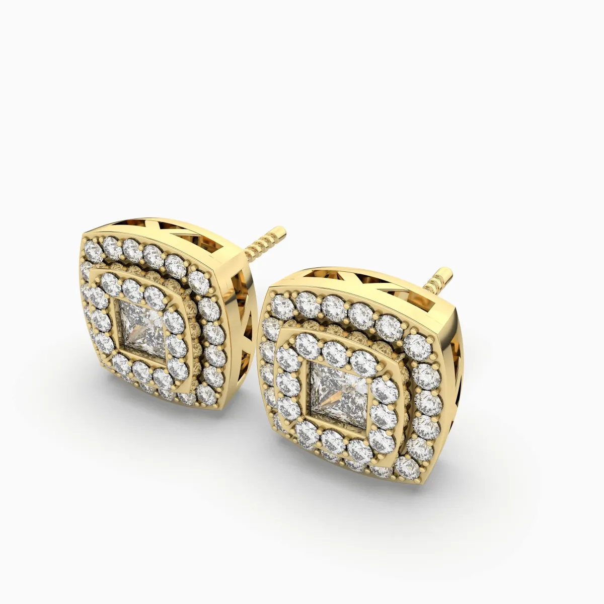 Natural Diamond Cushion Stud Earrings