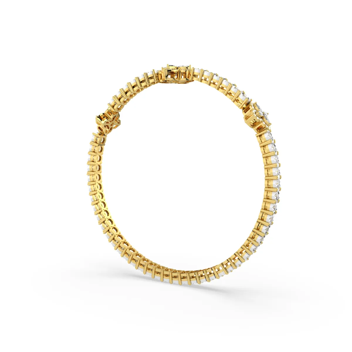 Floral-Shaped Center Natural Diamond Tennis Bracelet