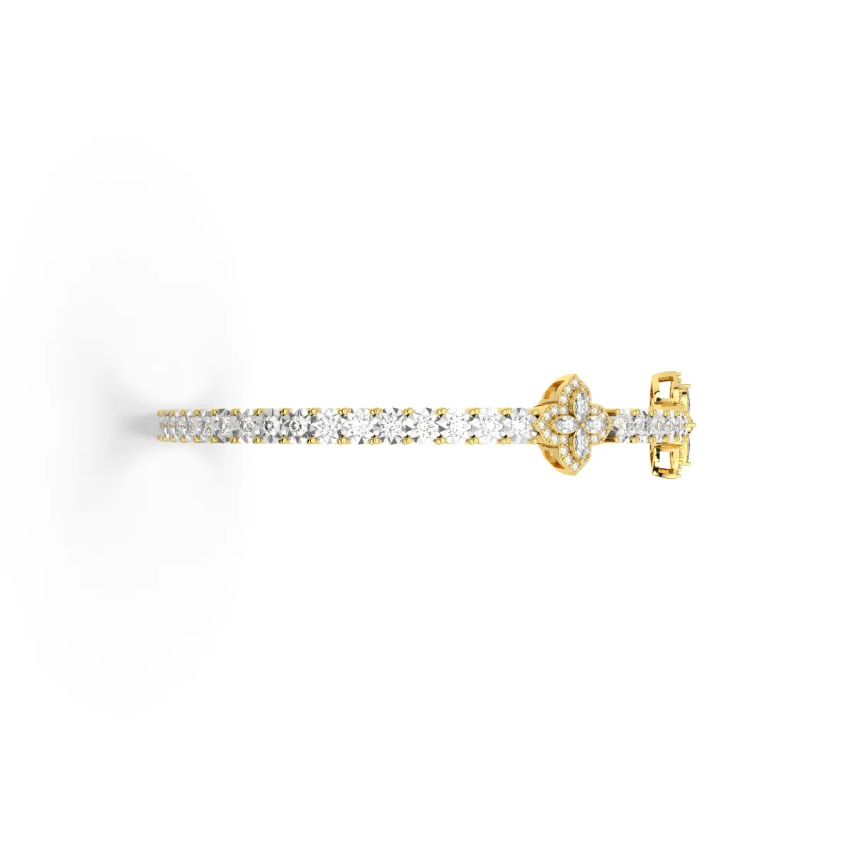Floral-Shaped Center Natural Diamond Tennis Bracelet