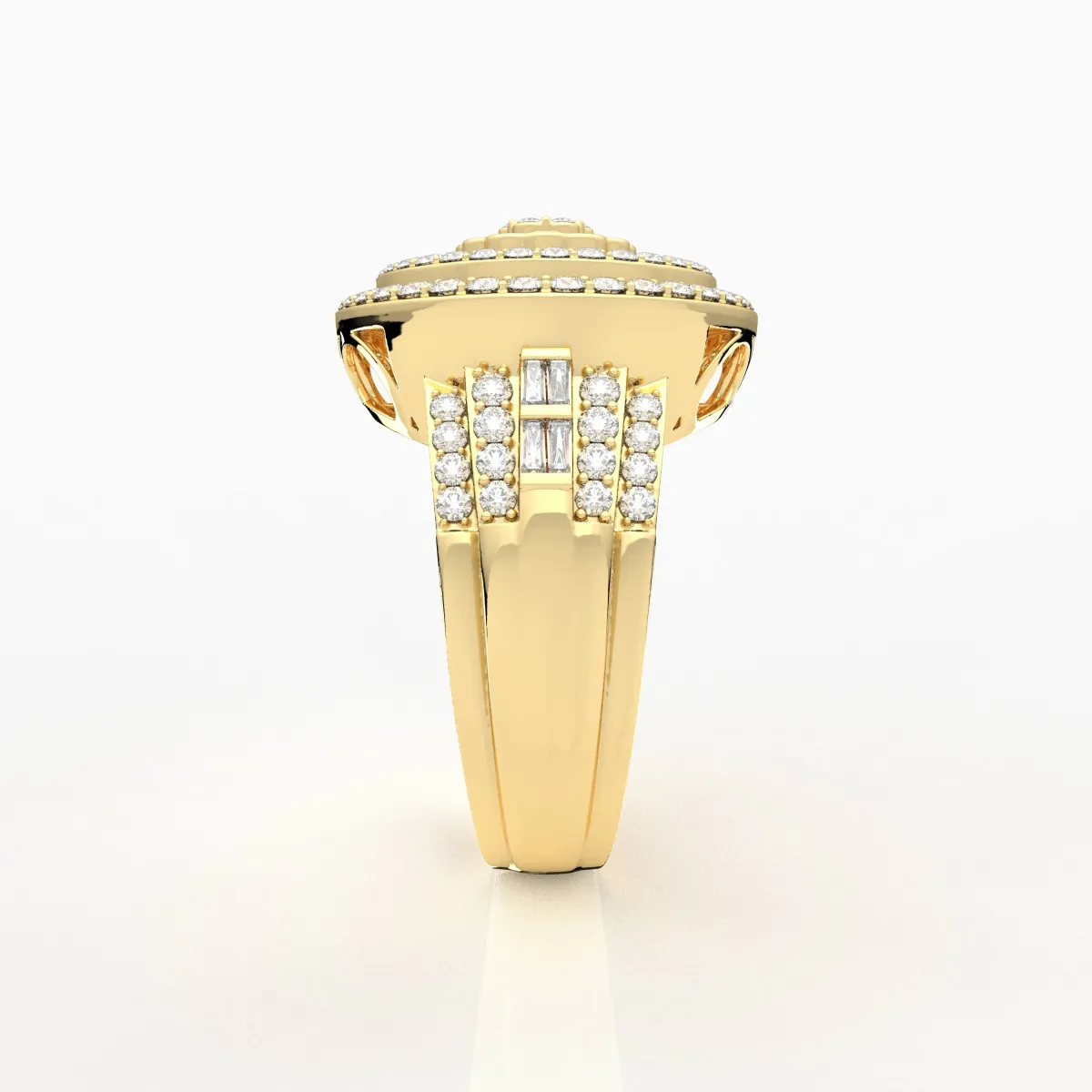 Round And Baguette Natural Diamond Classic Shining Sun Ring