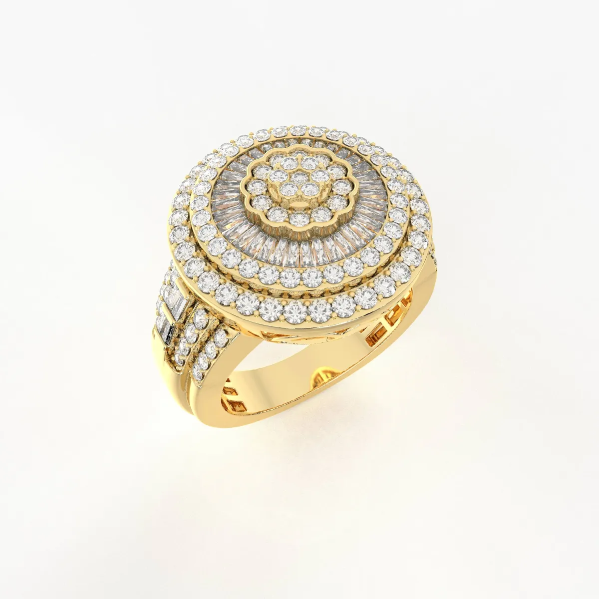 Round And Baguette Natural Diamond Classic Shining Sun Ring