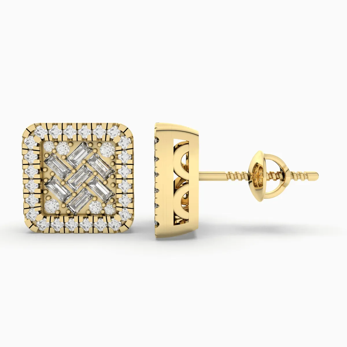 Treasured Square Natural Diamond Stud Earring