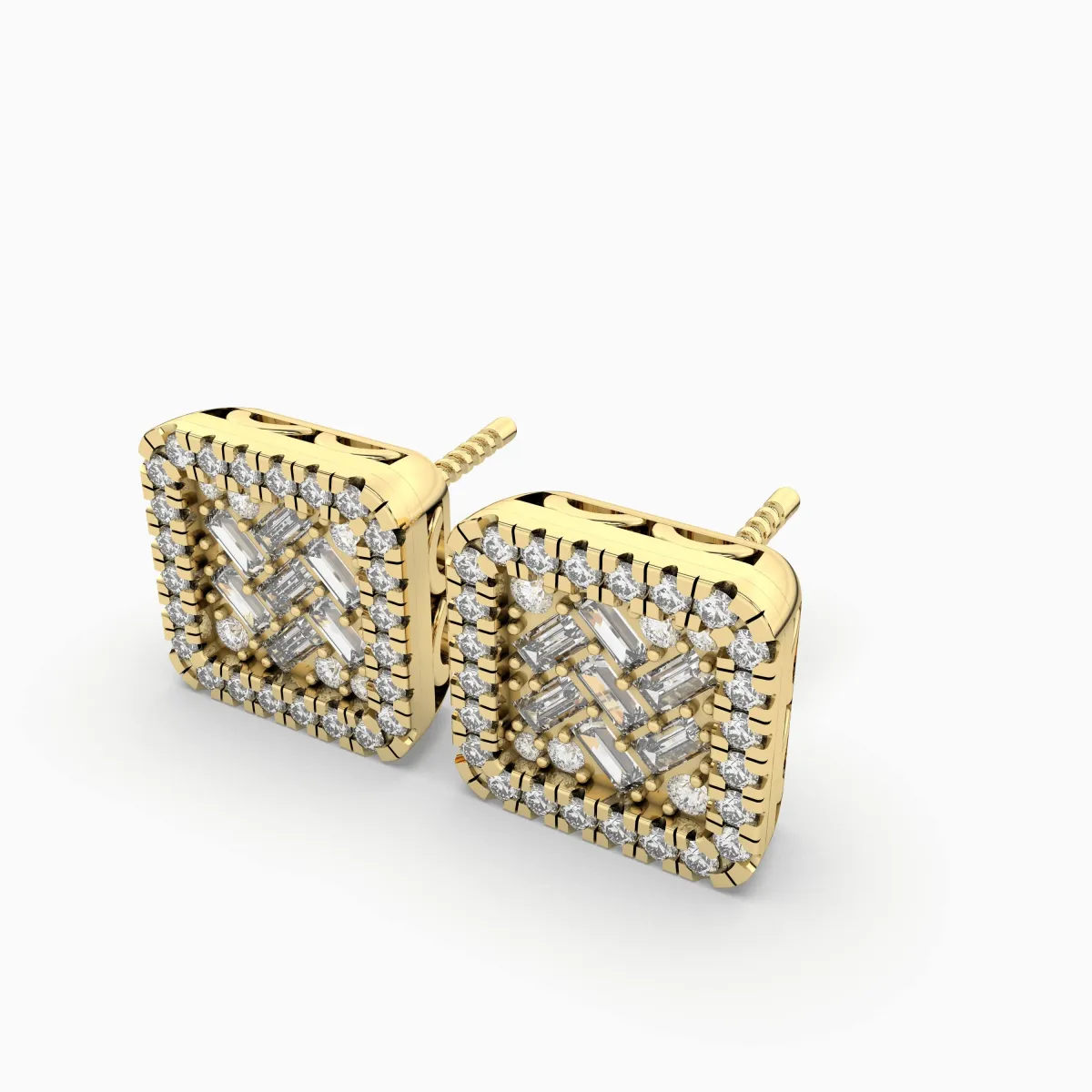 Treasured Square Natural Diamond Stud Earring