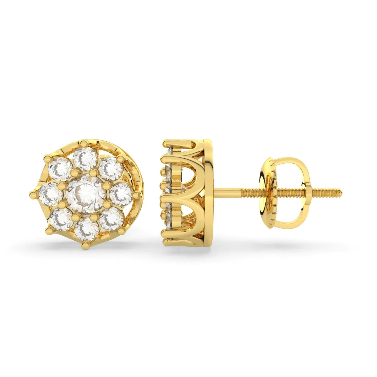 Natural Diamond Cluster Stud Earrings