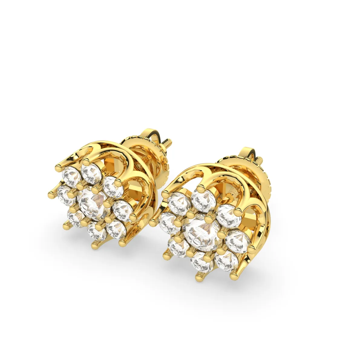 Natural Diamond Cluster Stud Earrings