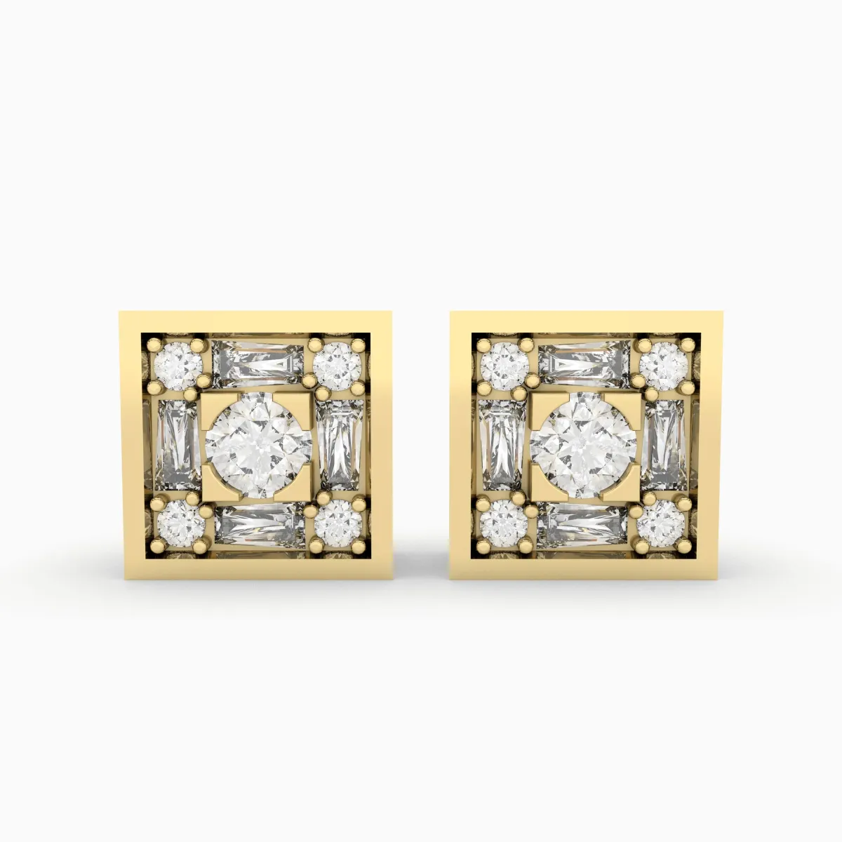 10K Gold Square Natural Diamond Stud Earrings