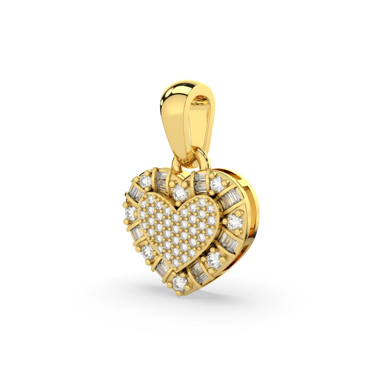 Heart Pendant With Round And Baguette Cut Natural Diamonds