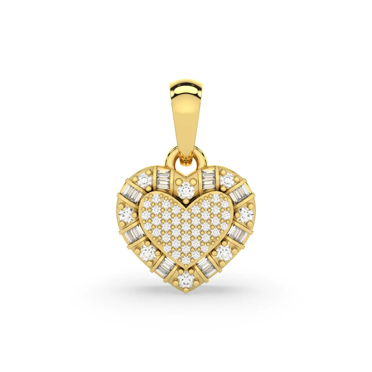 Heart Pendant With Round And Baguette Cut Natural Diamonds