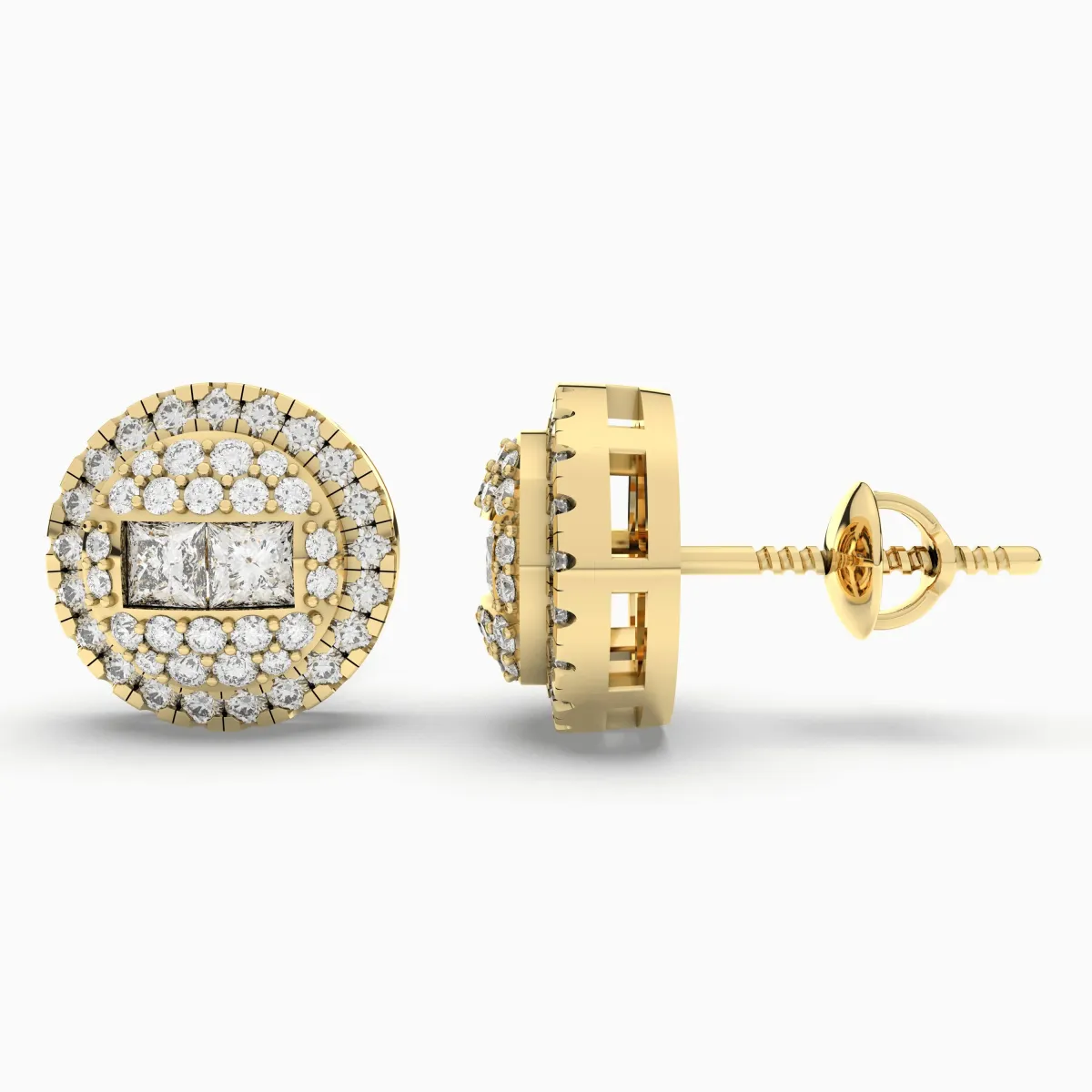 Stunning Round Halo Natural Diamond Stud Earring For Women