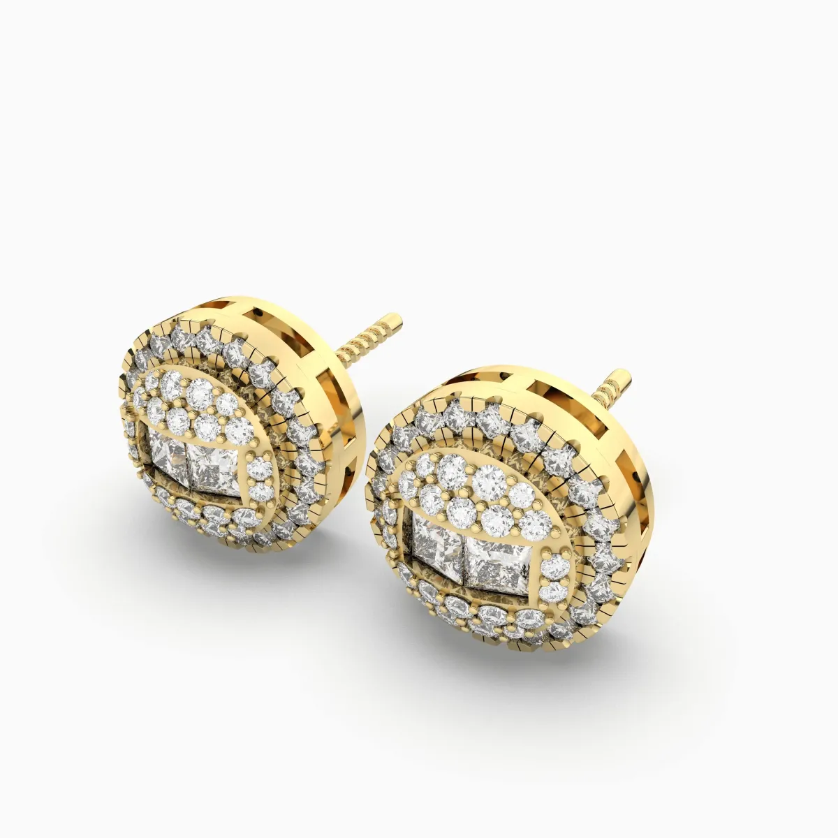 Stunning Round Halo Natural Diamond Stud Earring For Women