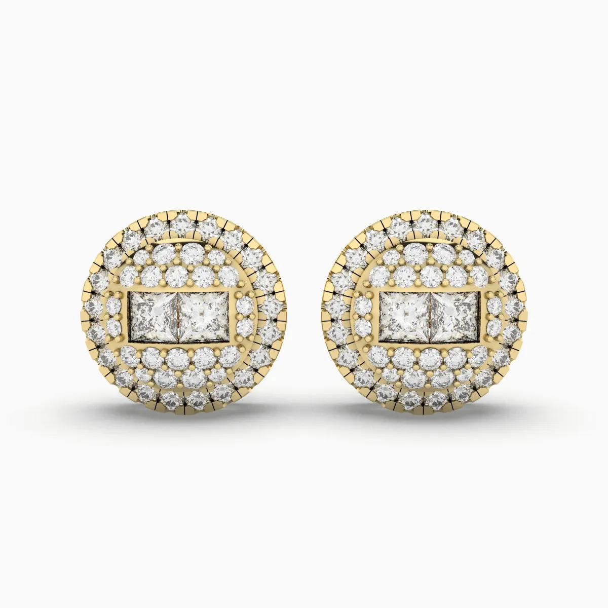 Stunning Round Halo Natural Diamond Stud Earring For Women