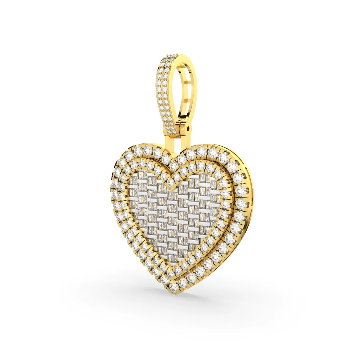 Natural Diamond Cluster Baguette And Round Heart Pendant