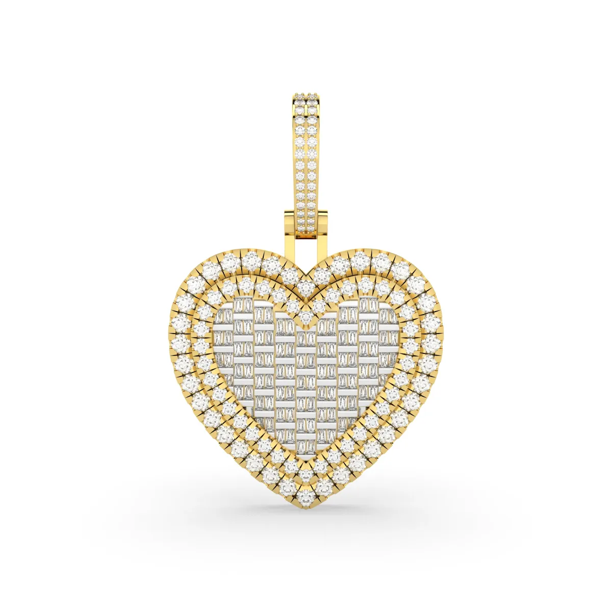 Natural Diamond Cluster Baguette And Round Heart Pendant