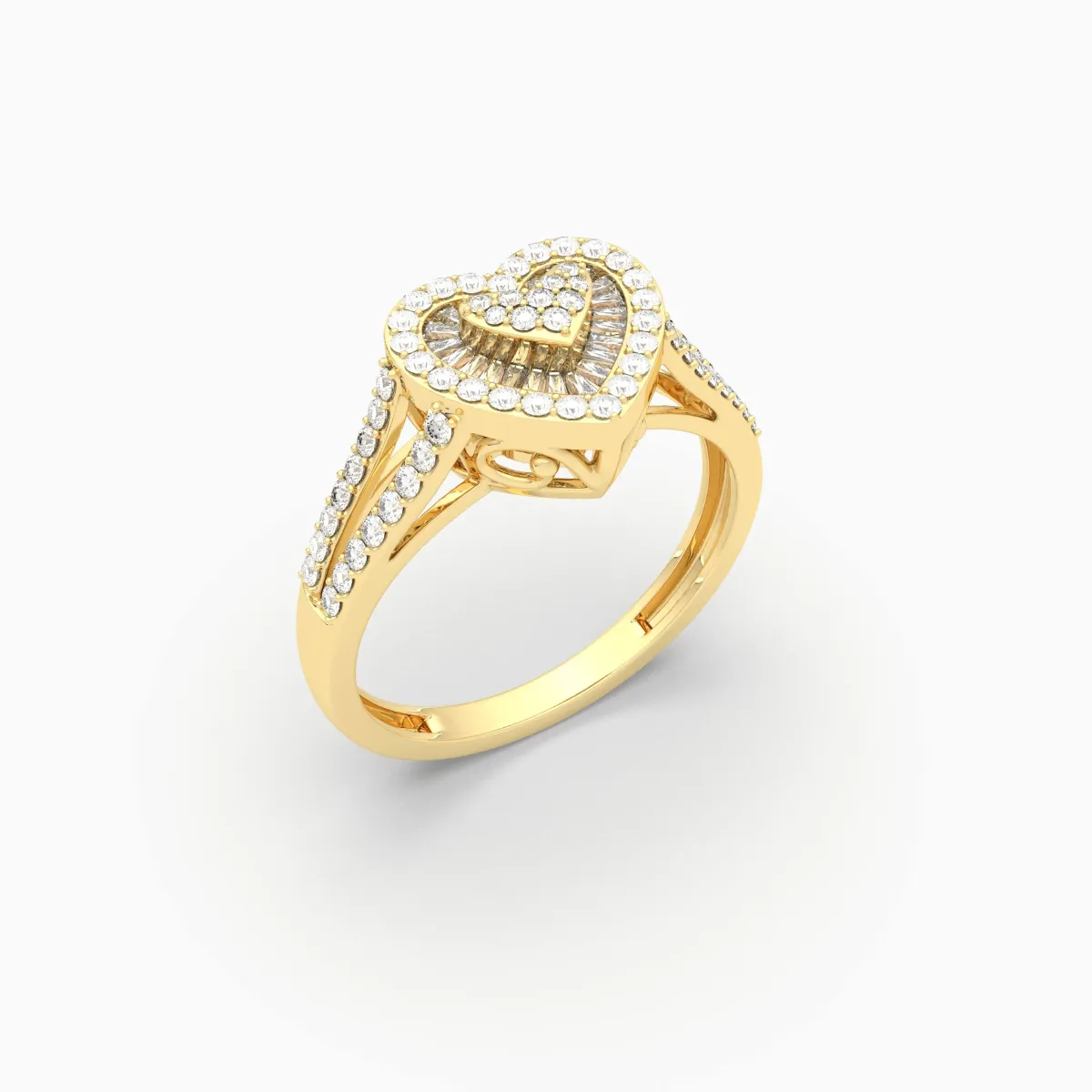 Baguette And Round Natural Diamond Cluster Heart Ring