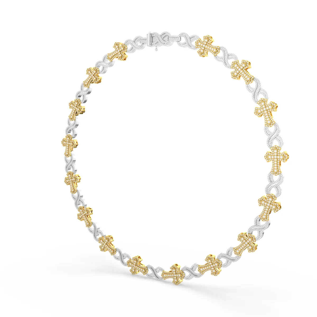 Two-Tone Round And Baguette Diamond Cross Infinity Necklace