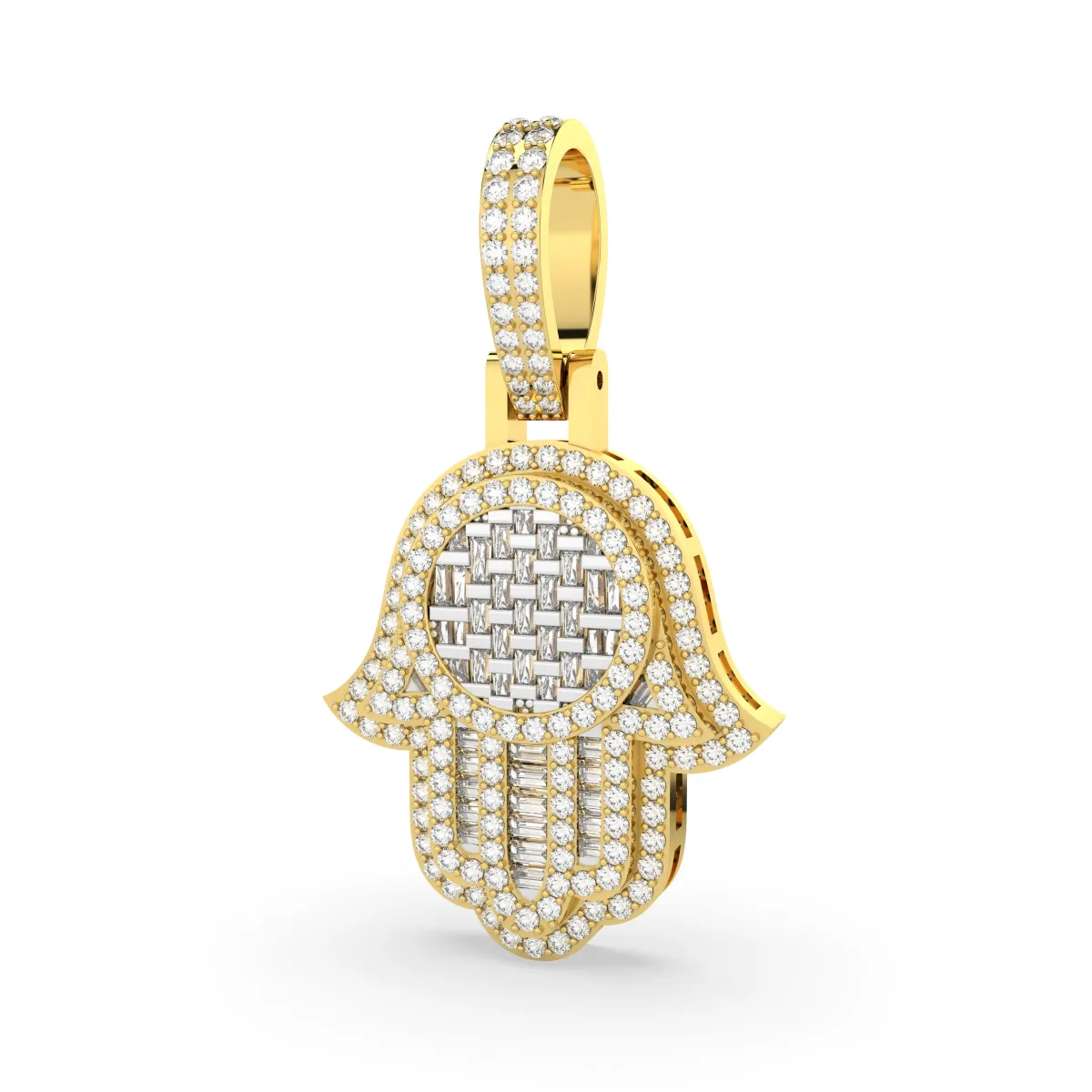Baguette And Round Cut Natural Diamond Hamsa Pendant