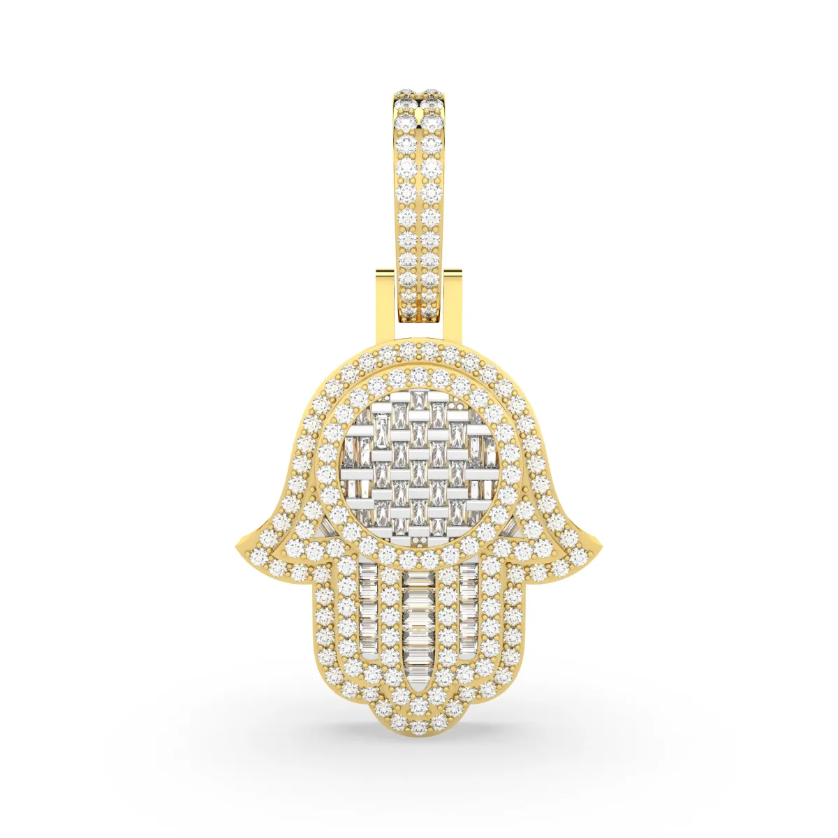 Baguette And Round Cut Natural Diamond Hamsa Pendant