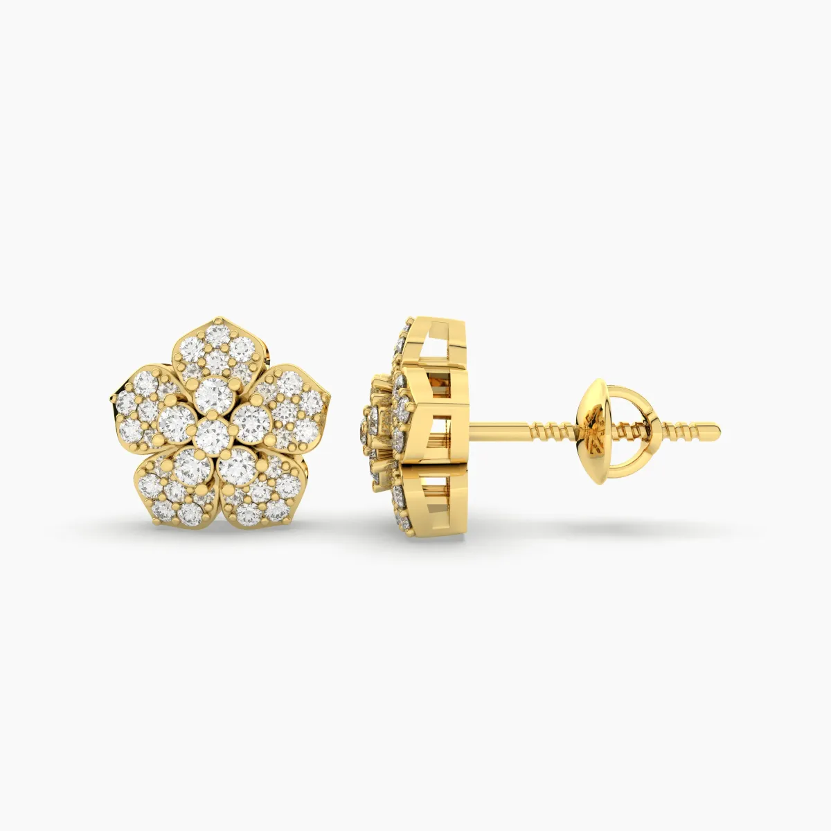 Natural Diamond Floral Stud Earrings