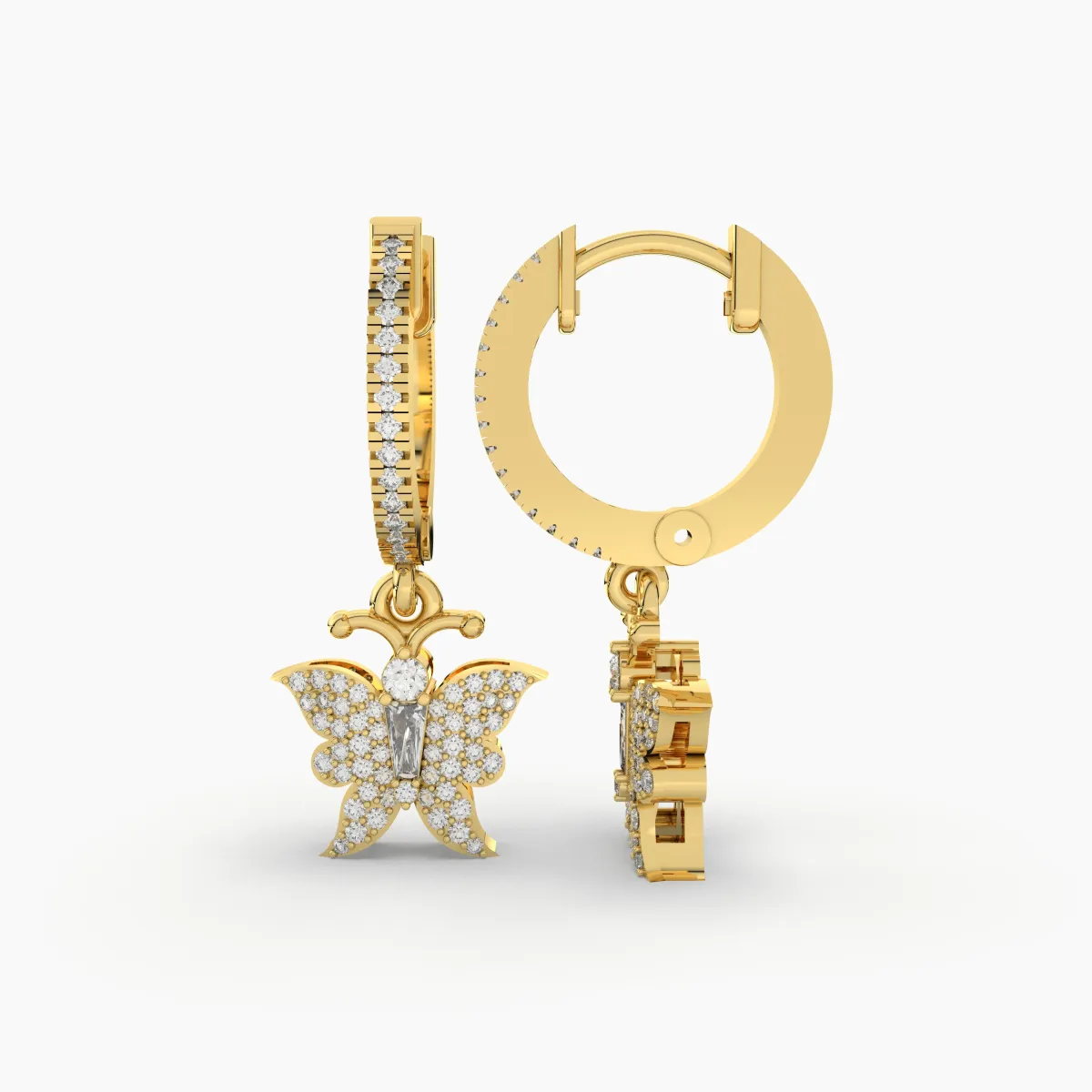 Caterpillar Butterfly Natural Diamond Hoop Earrings