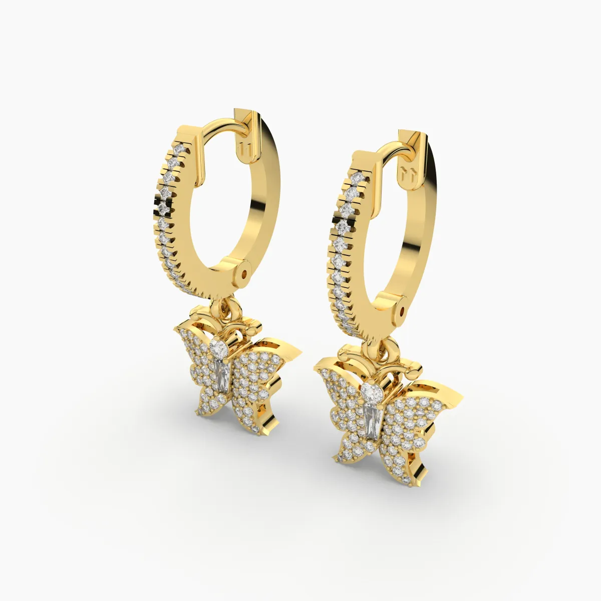 Caterpillar Butterfly Natural Diamond Hoop Earrings