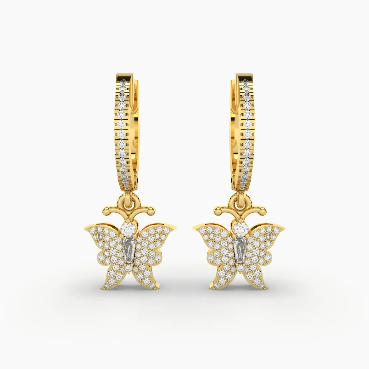 Caterpillar Butterfly Natural Diamond Hoop Earrings