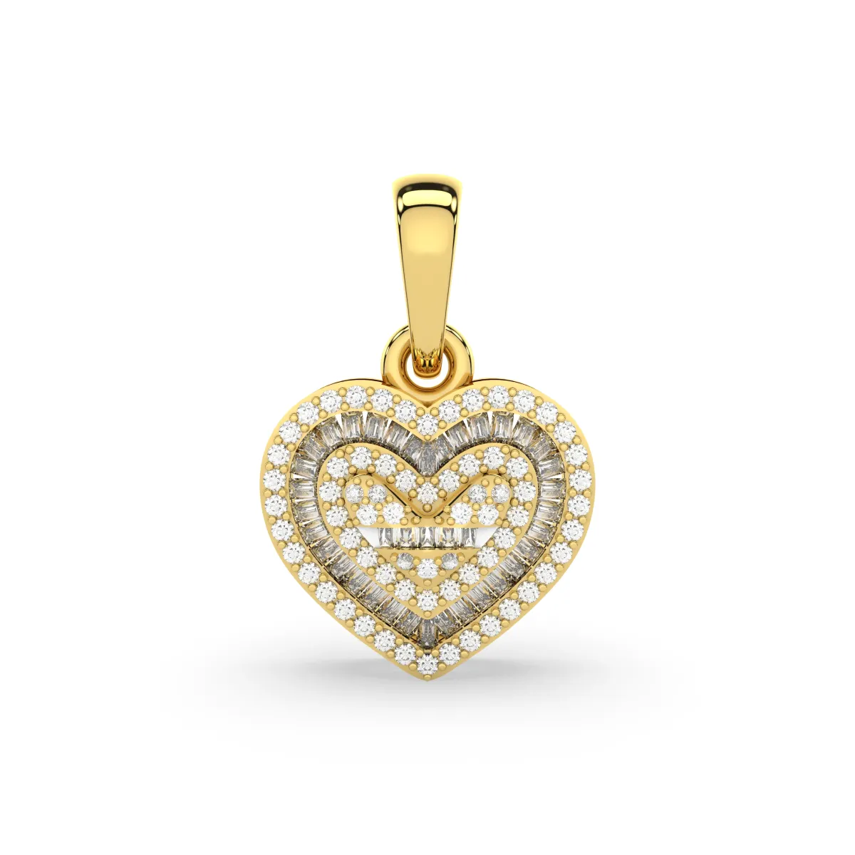 Adorable Heart Shape Baguette And Round Natural Diamond Pendant
