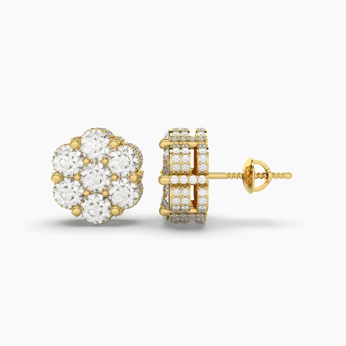 Flower-Shaped Natural Diamond Cluster Stud Earrings