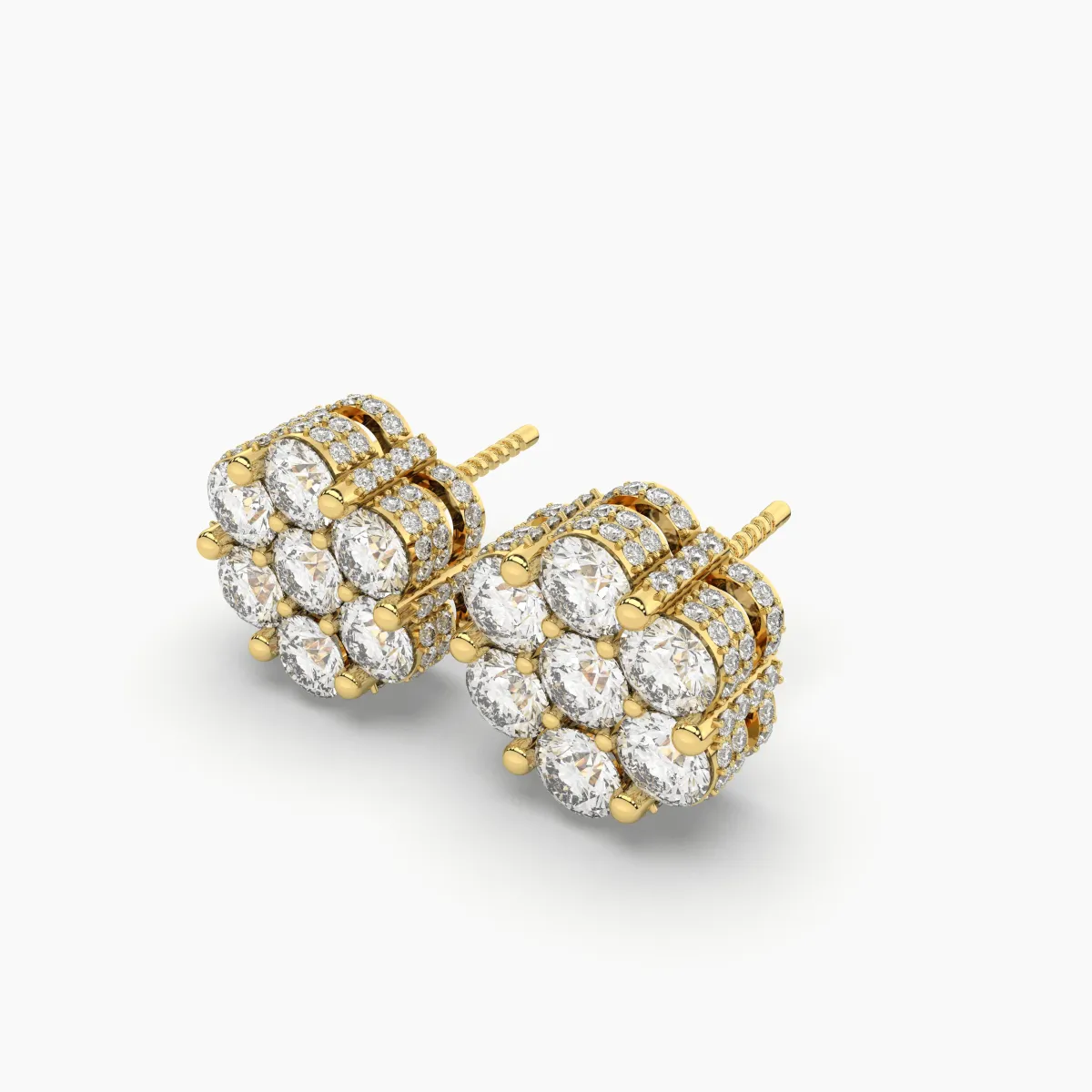 Flower-Shaped Natural Diamond Cluster Stud Earrings
