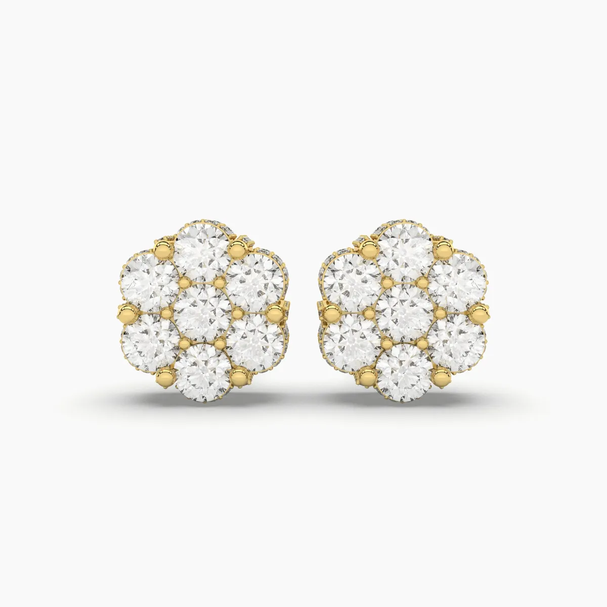 Flower-Shaped Natural Diamond Cluster Stud Earrings