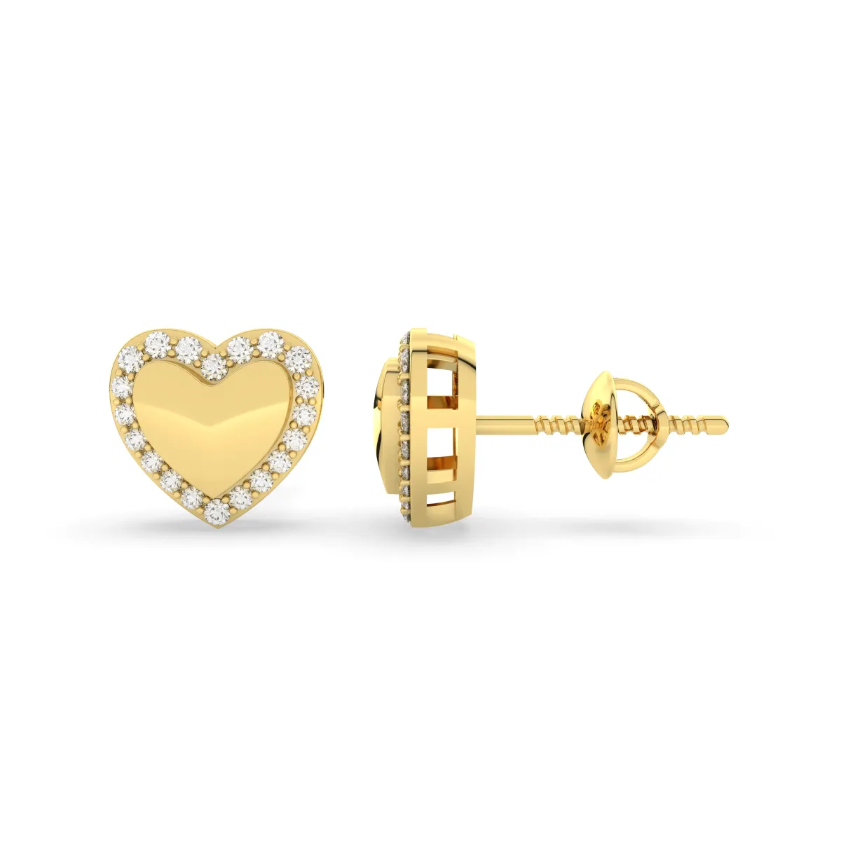 Heart Stud Earrings With White Natural Diamond