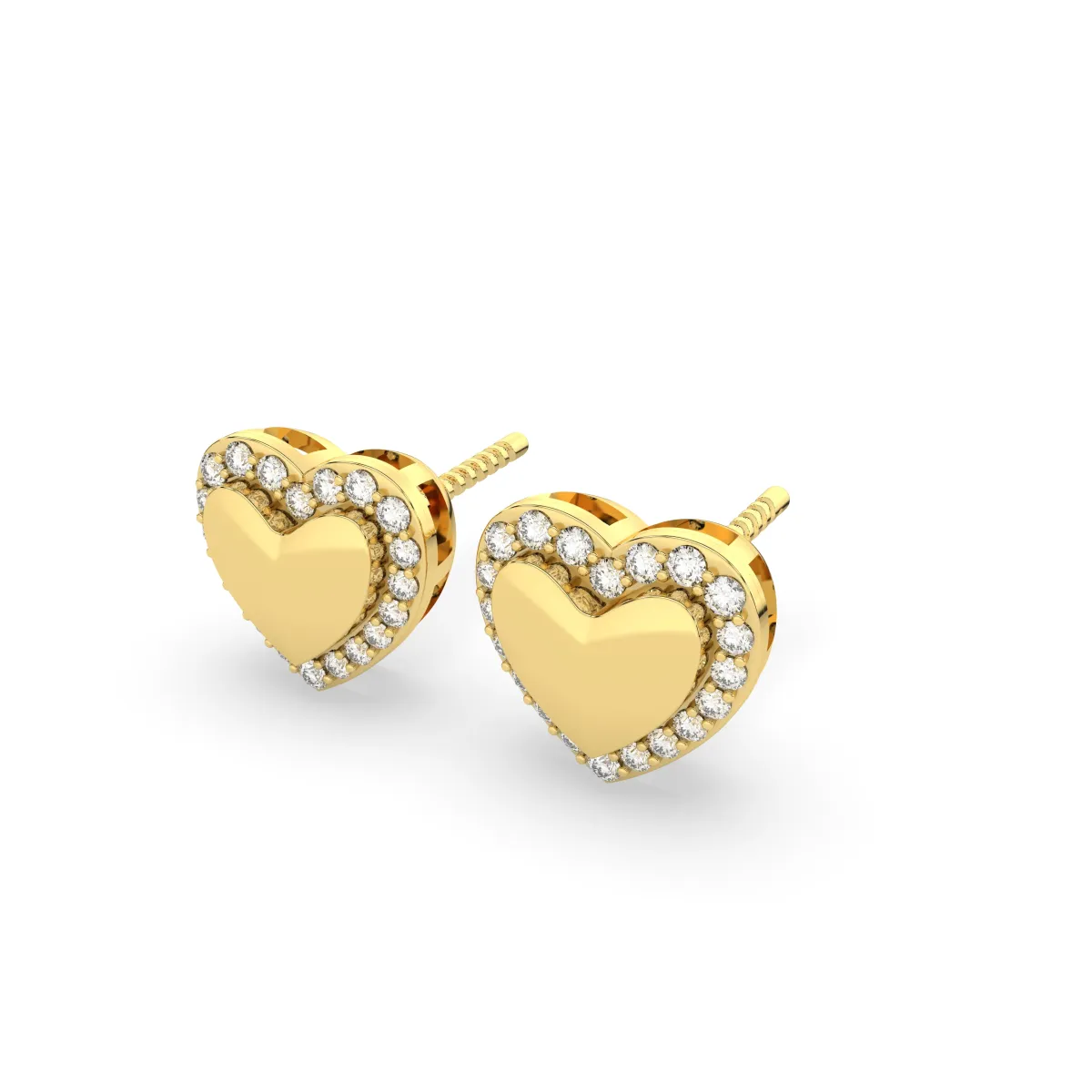 Heart Stud Earrings With White Natural Diamond