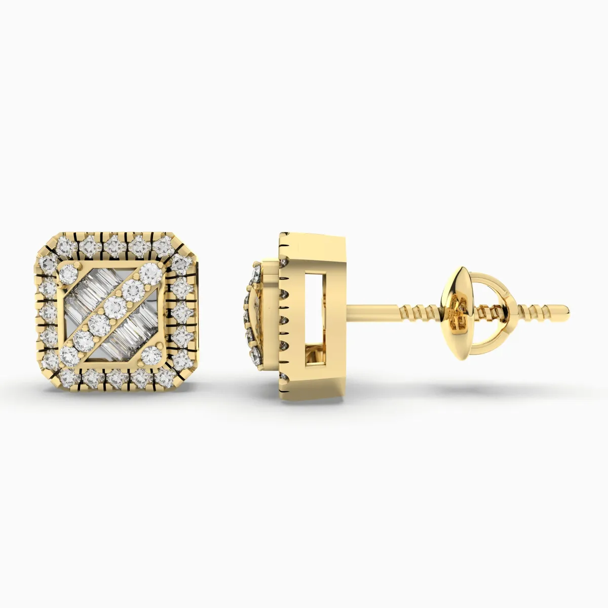 Solid Gold Square 0.22 CT.T.W Natural Diamond Stud Earrings