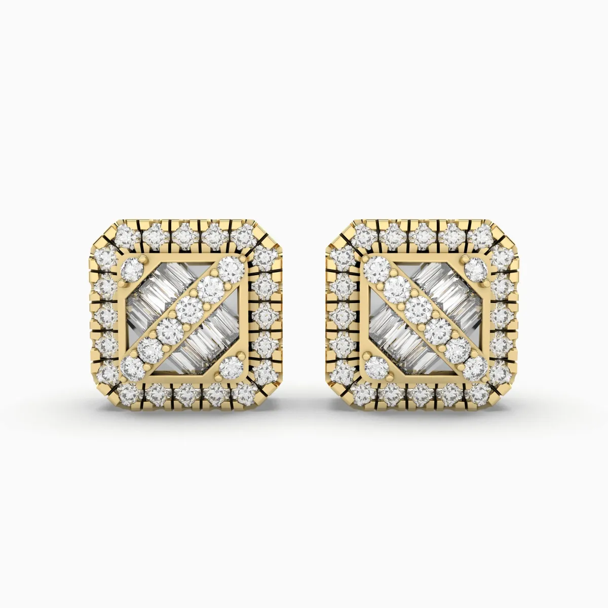 Solid Gold Square 0.22 CT.T.W Natural Diamond Stud Earrings