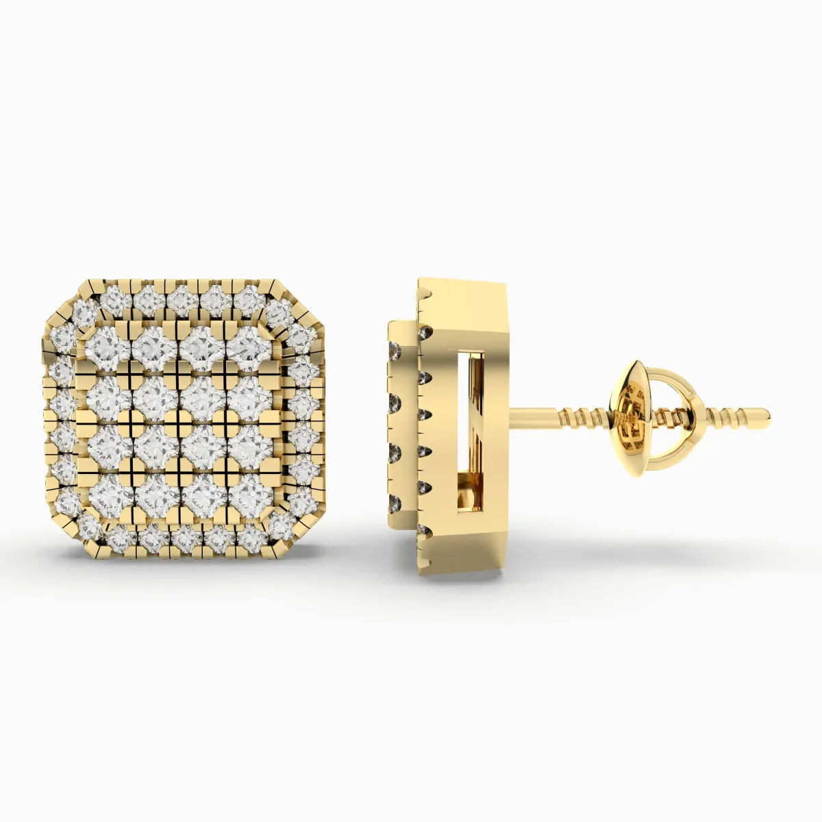 Square Unisex Stud Earrings 0.52 CT.T.W. Natural Diamond Cluster Halo Design