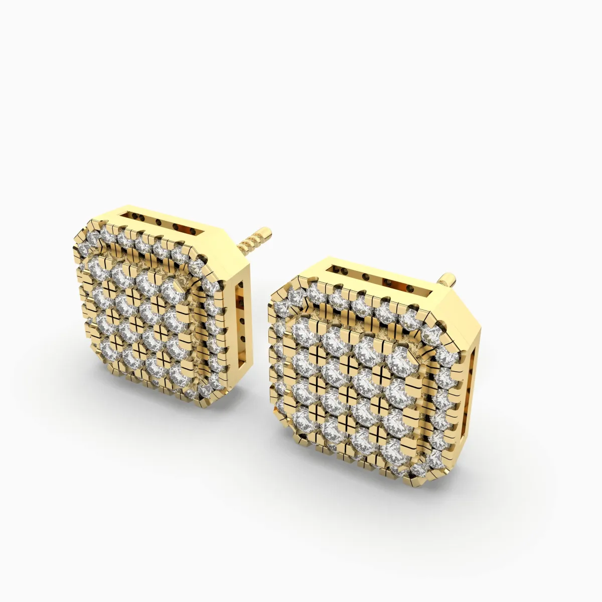 Square Unisex Stud Earrings 0.52 CT.T.W. Natural Diamond Cluster Halo Design