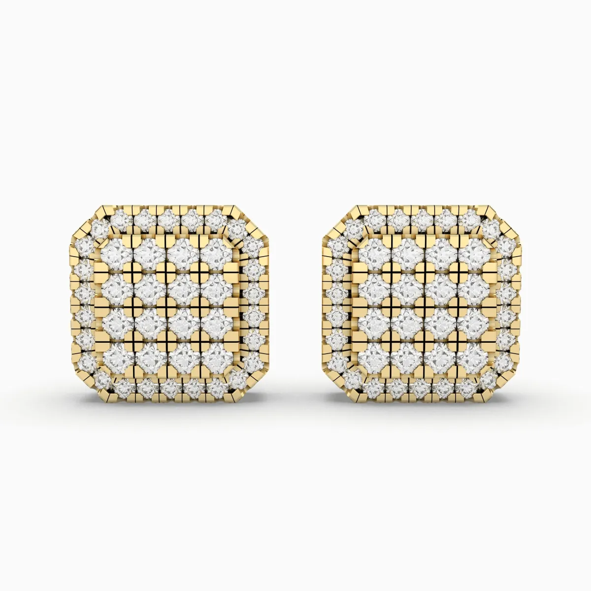 Square Unisex Stud Earrings 0.52 CT.T.W. Natural Diamond Cluster Halo Design