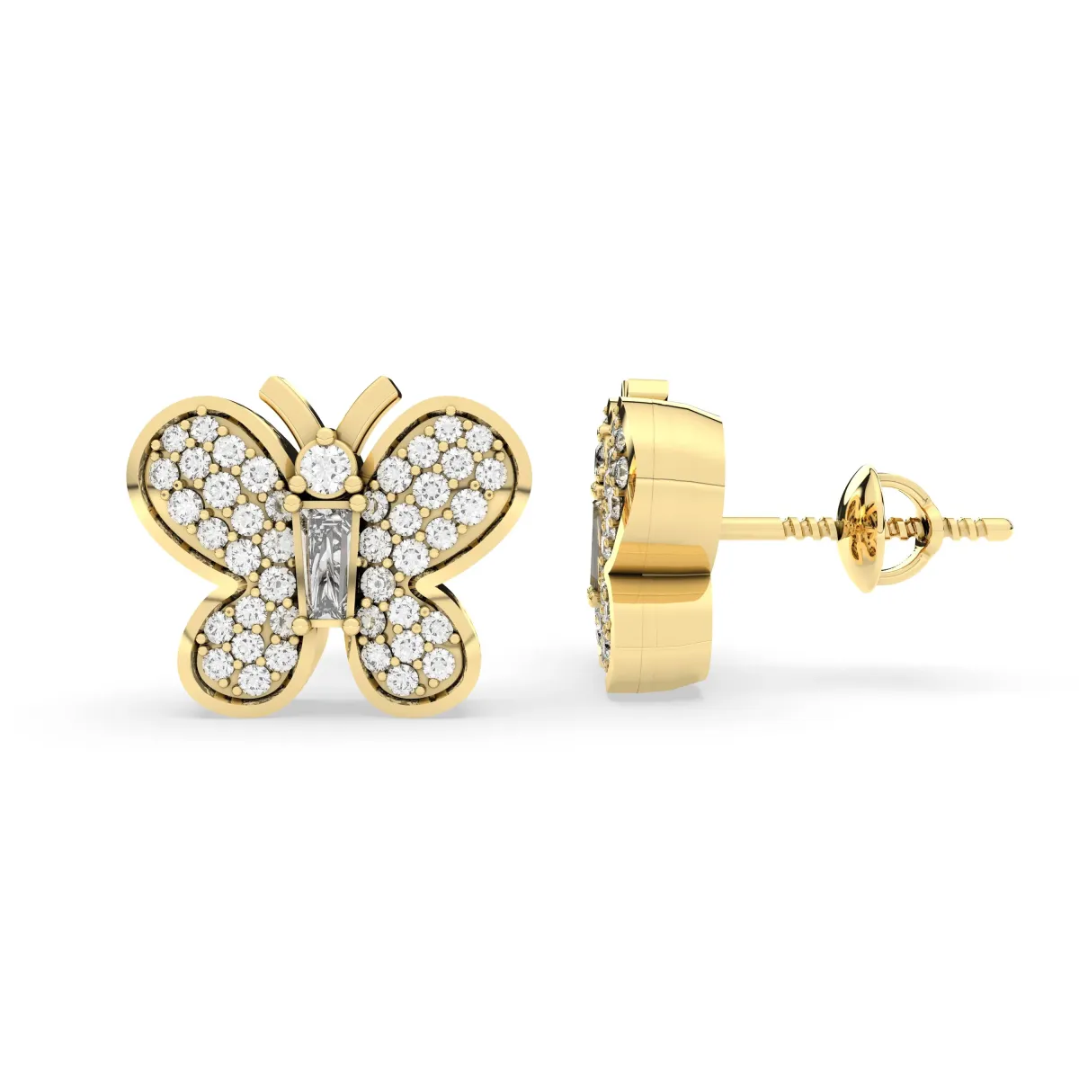 Solid Gold Natural Diamond Studded Butterfly Earrings