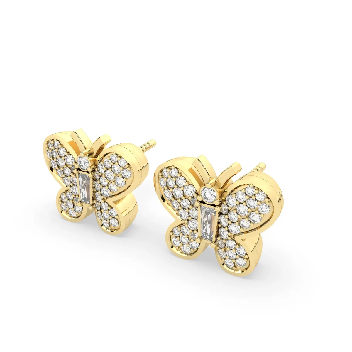 Solid Gold Natural Diamond Studded Butterfly Earrings