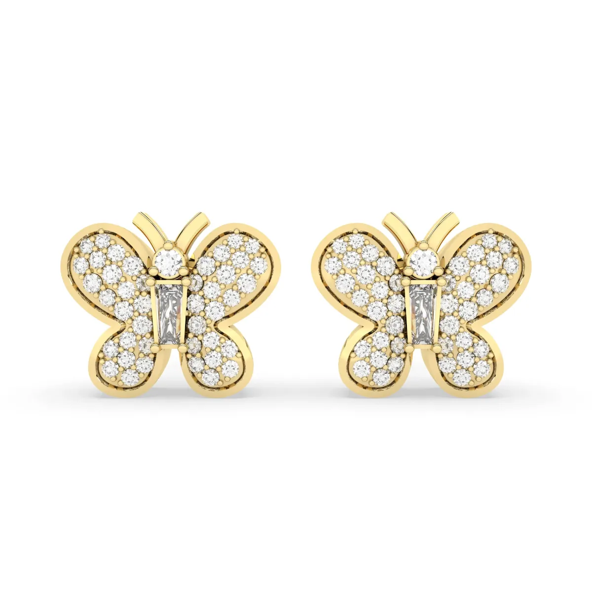 Solid Gold Natural Diamond Studded Butterfly Earrings