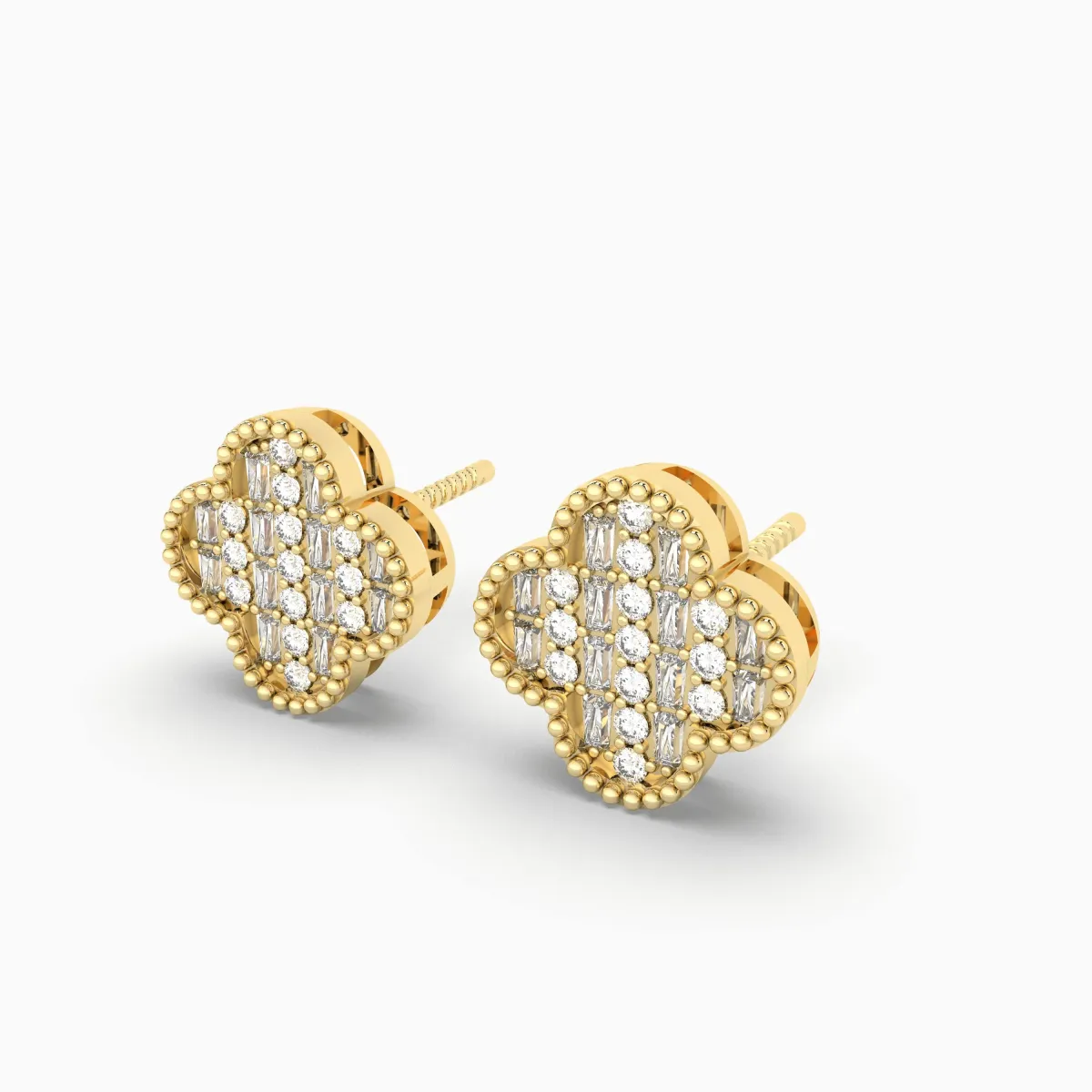 Solid Gold Natural Diamond Clover Stud Earrings