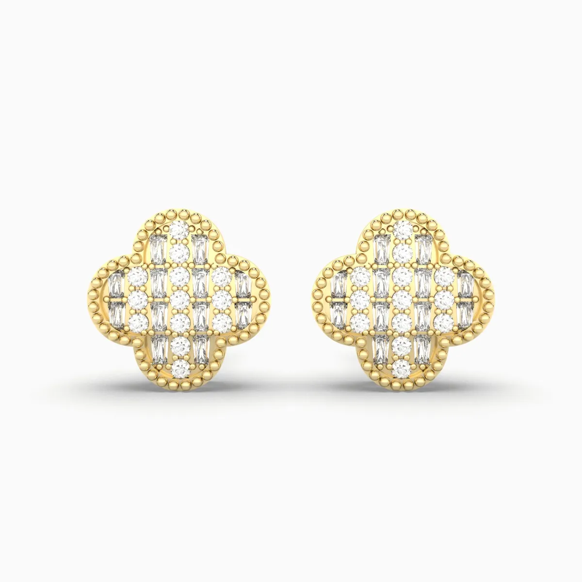 Solid Gold Natural Diamond Clover Stud Earrings