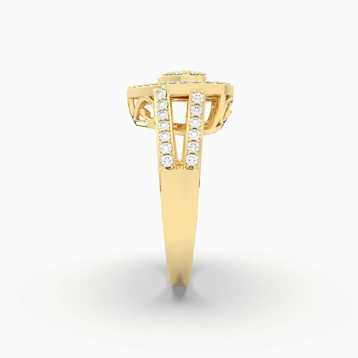 Women's Round And Baguette Natural Diamond Heart Ring