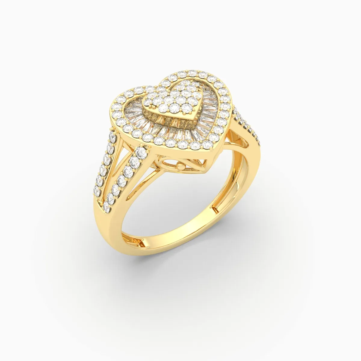 Women's Round And Baguette Natural Diamond Heart Ring